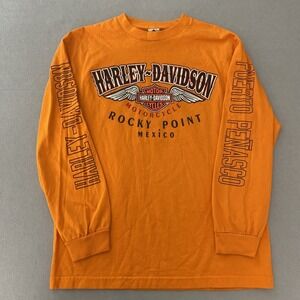 Harley Davidson Motorcycles Orange LS Tee Shirt Men's Medium Rocky Point Mexico